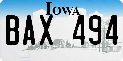 IA license plate BAX494