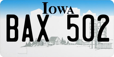 IA license plate BAX502