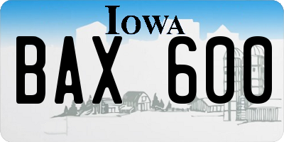IA license plate BAX600