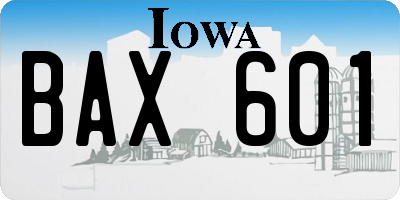 IA license plate BAX601