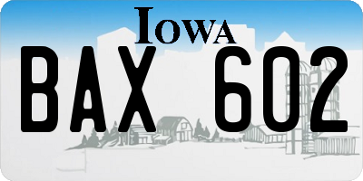 IA license plate BAX602