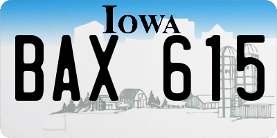 IA license plate BAX615