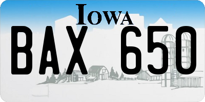 IA license plate BAX650