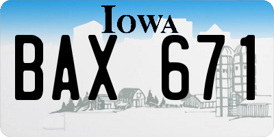 IA license plate BAX671