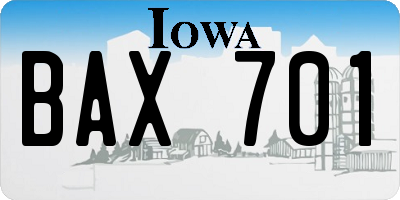IA license plate BAX701