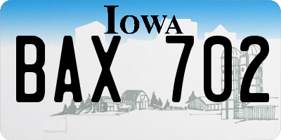 IA license plate BAX702