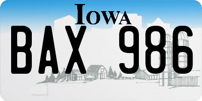IA license plate BAX986
