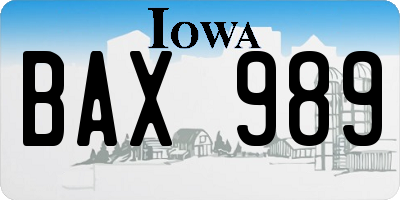 IA license plate BAX989