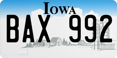 IA license plate BAX992