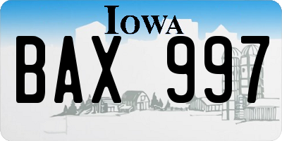 IA license plate BAX997