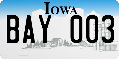 IA license plate BAY003