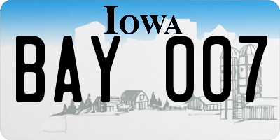 IA license plate BAY007