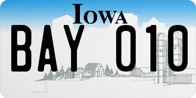 IA license plate BAY010