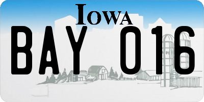 IA license plate BAY016