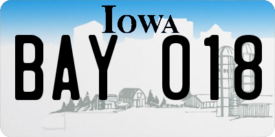 IA license plate BAY018