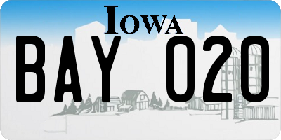 IA license plate BAY020