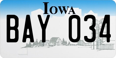 IA license plate BAY034