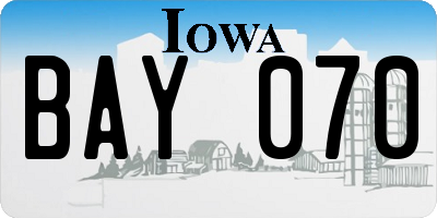 IA license plate BAY070