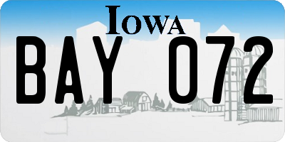 IA license plate BAY072