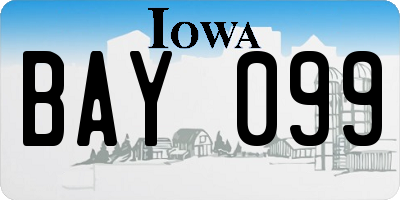 IA license plate BAY099