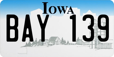 IA license plate BAY139