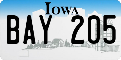 IA license plate BAY205