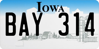 IA license plate BAY314