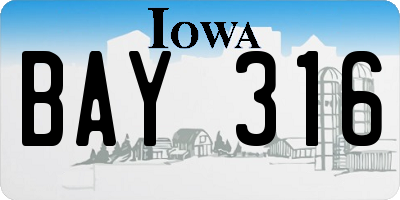 IA license plate BAY316