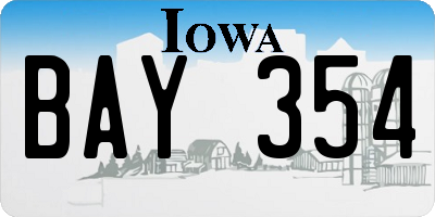 IA license plate BAY354