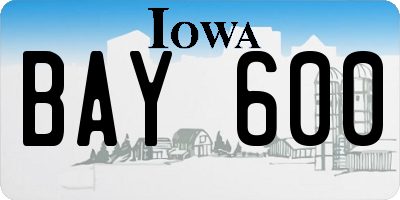 IA license plate BAY600