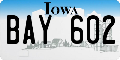 IA license plate BAY602