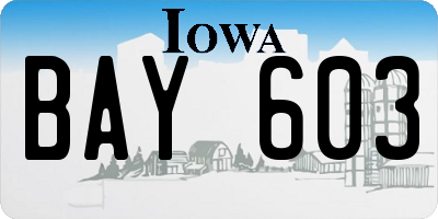 IA license plate BAY603