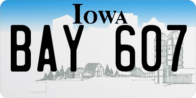 IA license plate BAY607