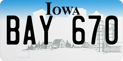 IA license plate BAY670