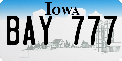 IA license plate BAY777