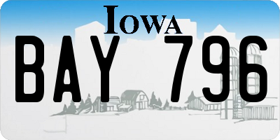 IA license plate BAY796