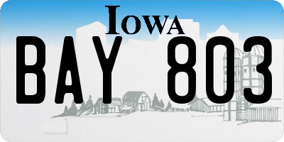 IA license plate BAY803