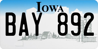 IA license plate BAY892