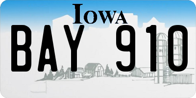 IA license plate BAY910
