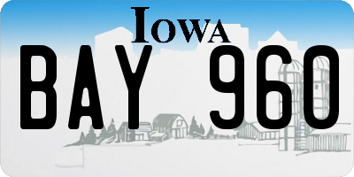 IA license plate BAY960