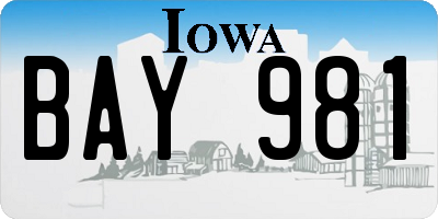 IA license plate BAY981