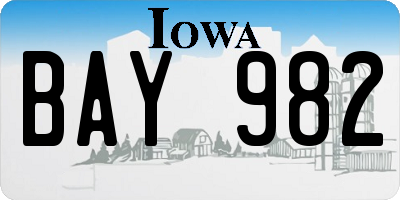 IA license plate BAY982