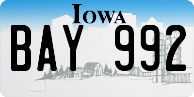 IA license plate BAY992