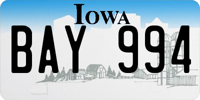 IA license plate BAY994