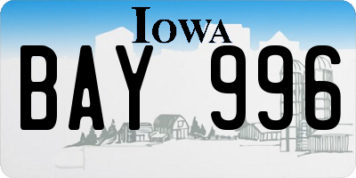 IA license plate BAY996