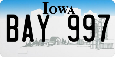 IA license plate BAY997