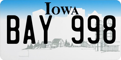 IA license plate BAY998