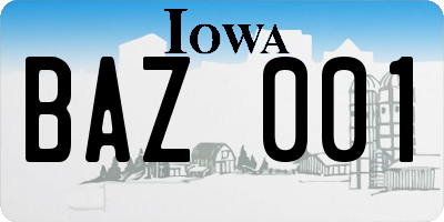 IA license plate BAZ001