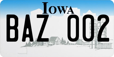 IA license plate BAZ002
