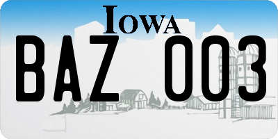 IA license plate BAZ003